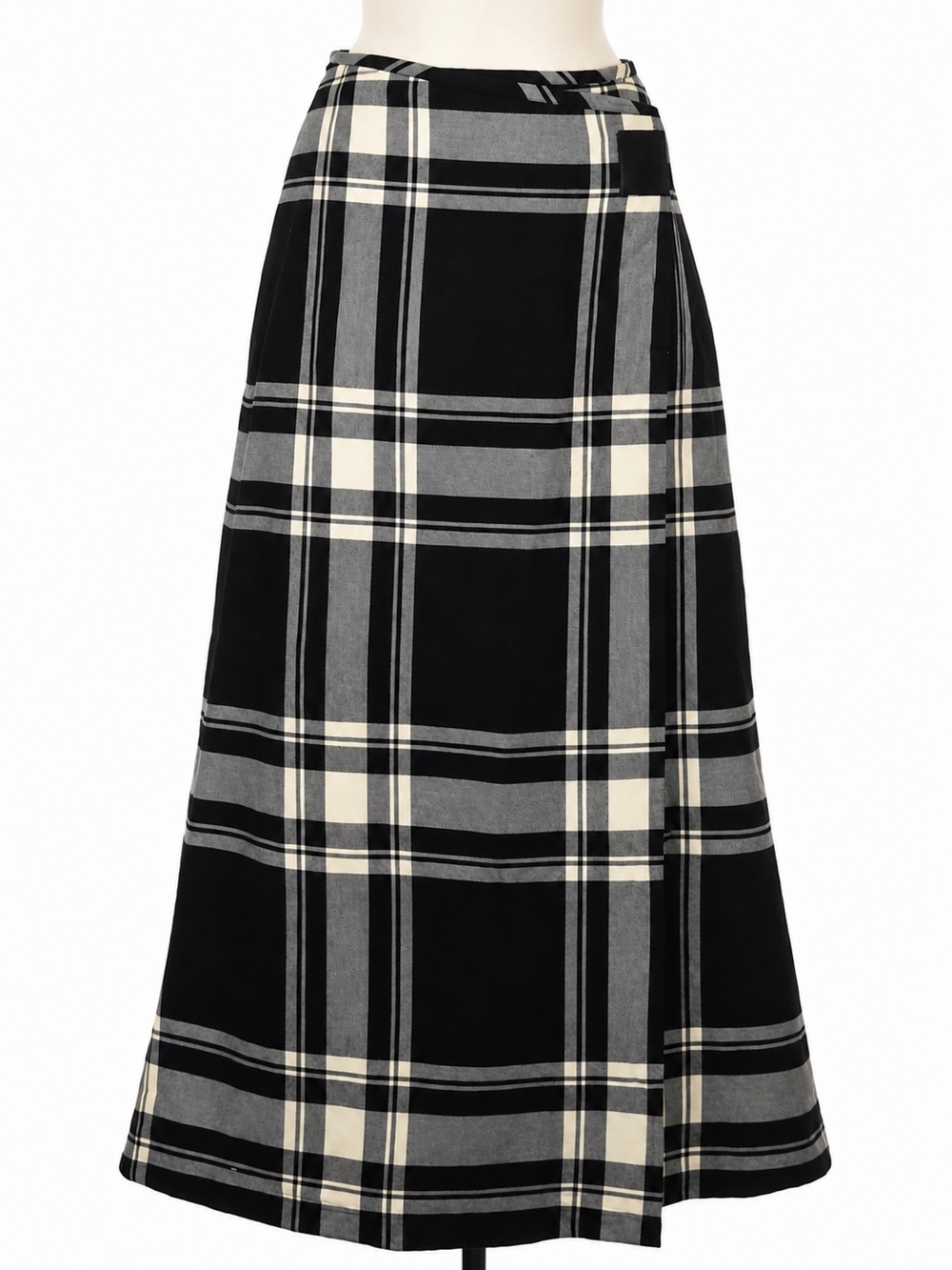 Vintage 90s Ralph Lauren Wool Plaid Maxi Wrap Skirt Tartan A-Line Black White 6 - Picture 2 of 10